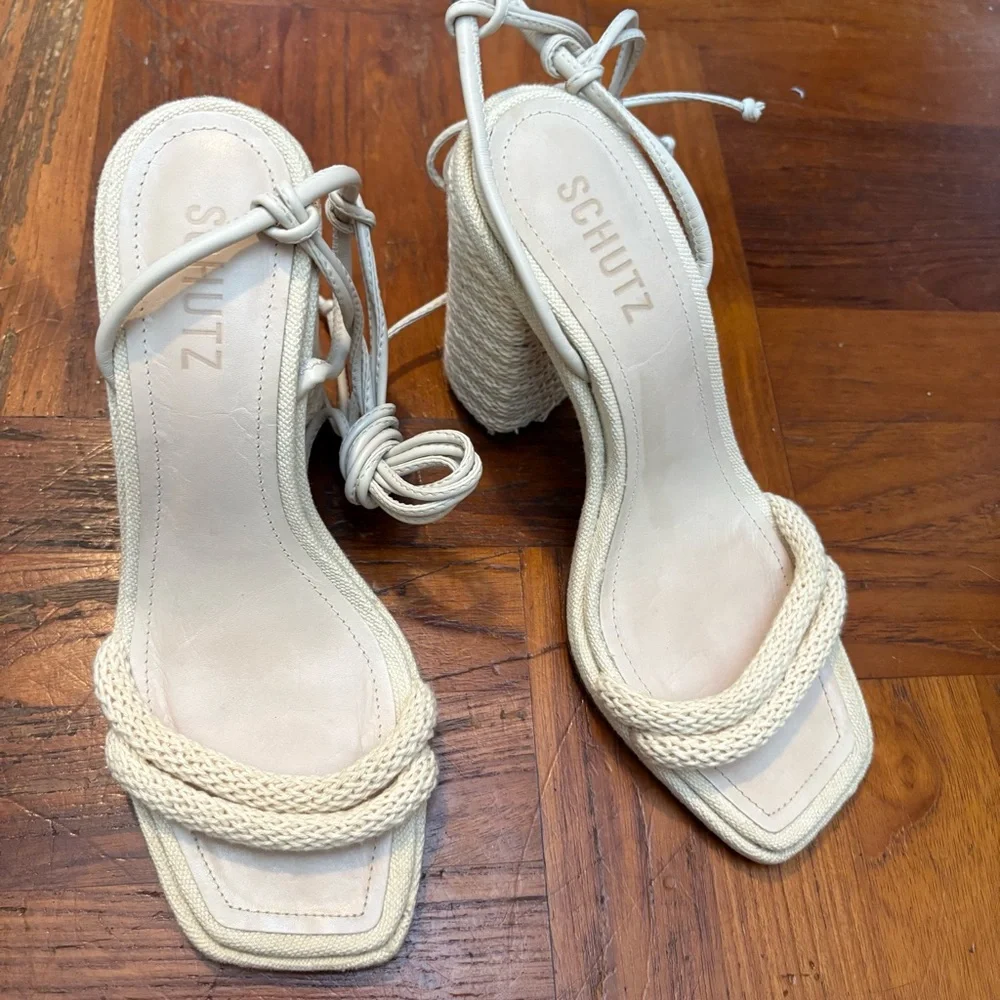 SCHUTZ Cream Braided Rope Strap Sandals